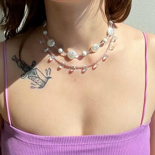 faux pearl choker ||| glass droplets stackable